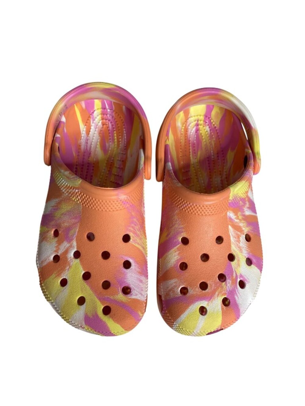 Tie-Dye Crocs Classic Clog Orange Pink Yellow Lightweight Unisex Slip-On Shoes